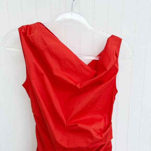 Staud Mini Phare Draped Poplin Cotton Dress Cayenne Red Size 6 Summer Party - Picture 3 of 8
